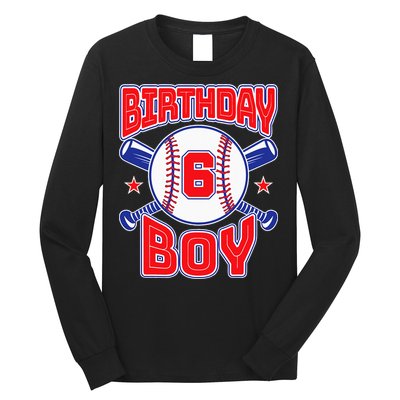 6th Birthday Baseball Big Number Six 6 Year Old Boy Girl Long Sleeve Shirt