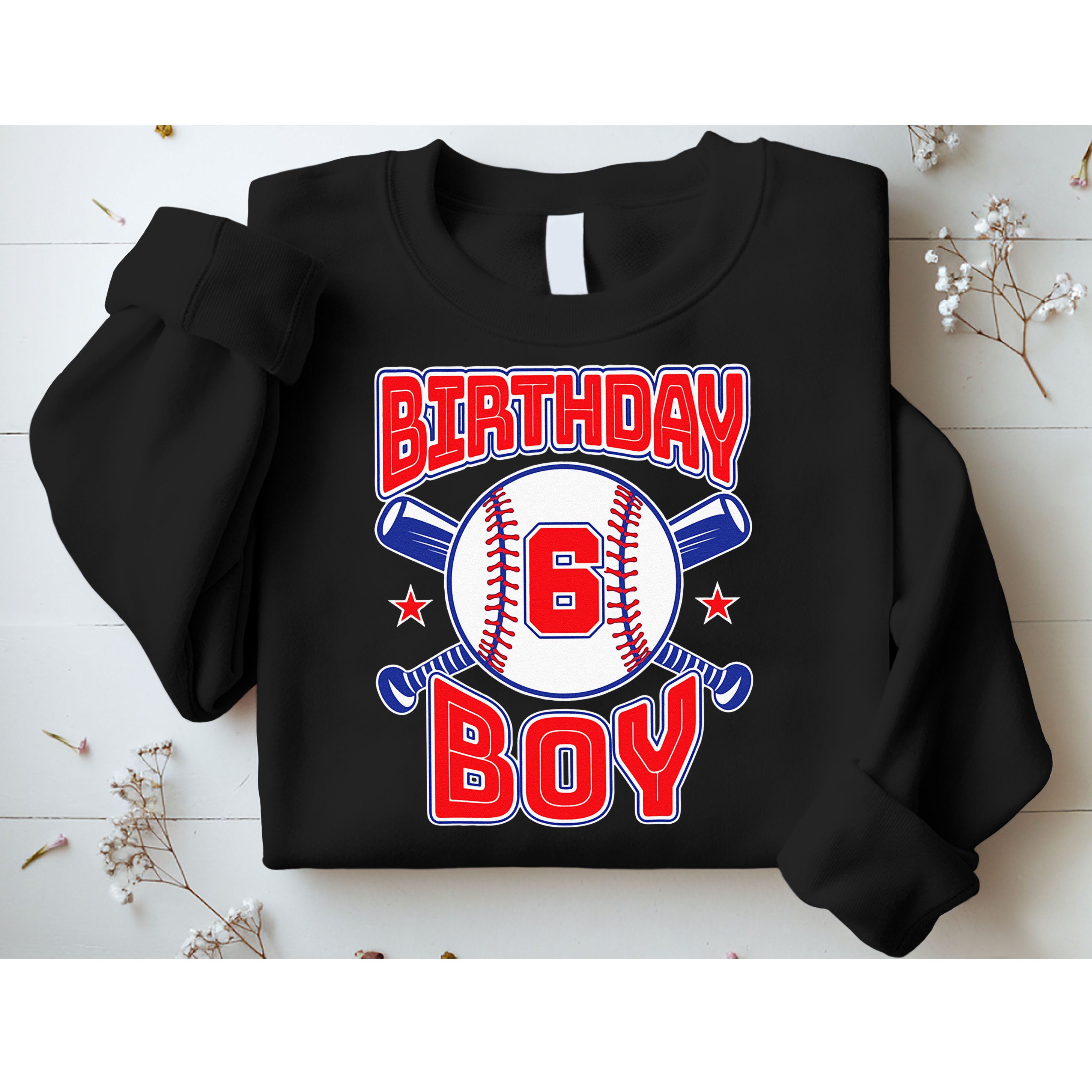 6th Birthday Baseball Big Number Six 6 Year Old Boy Girl Sweatshirt