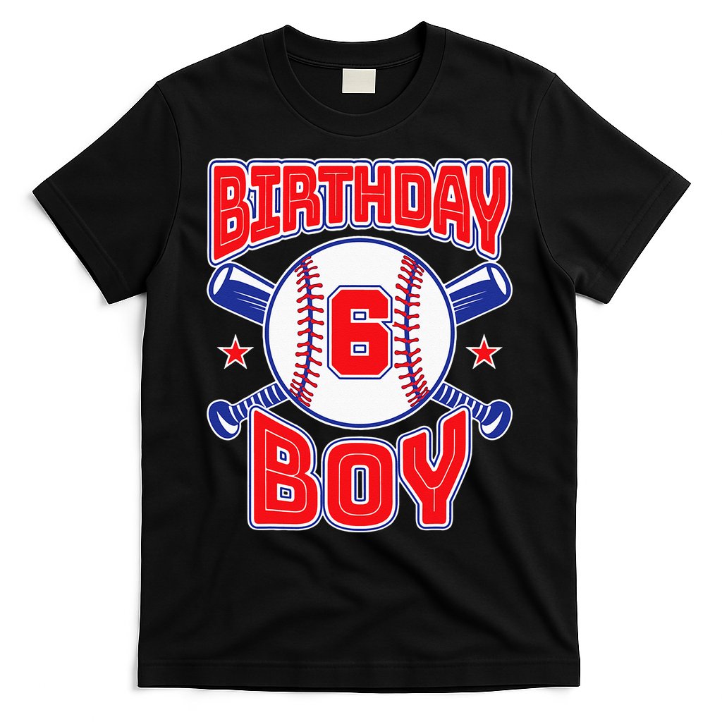 6th Birthday Baseball Big Number Six 6 Year Old Boy Girl T-Shirt
