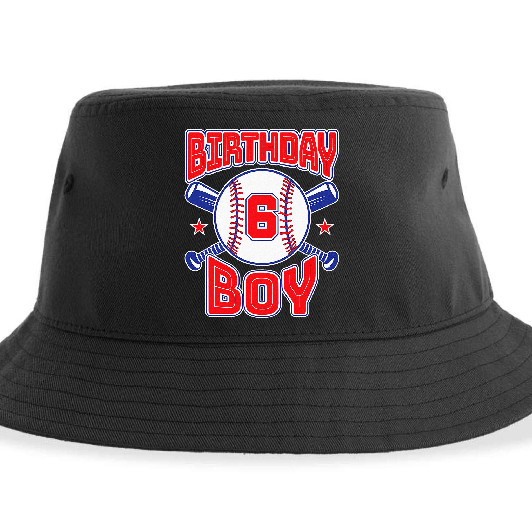 6th Birthday Baseball Big Number Six 6 Year Old Boy Girl Sustainable Bucket Hat