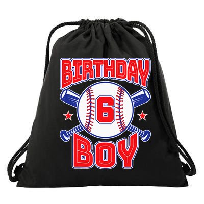 6th Birthday Baseball Big Number Six 6 Year Old Boy Girl Drawstring Bag
