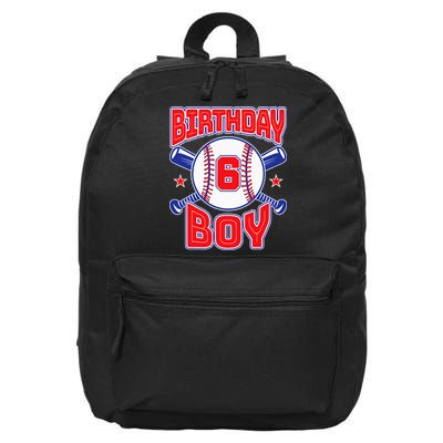 6th Birthday Baseball Big Number Six 6 Year Old Boy Girl 16 in Basic Backpack