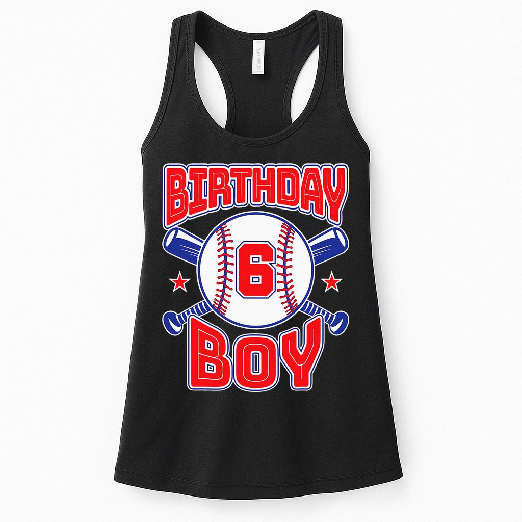 6th Birthday Baseball Big Number Six 6 Year Old Boy Girl Womens Tank Top