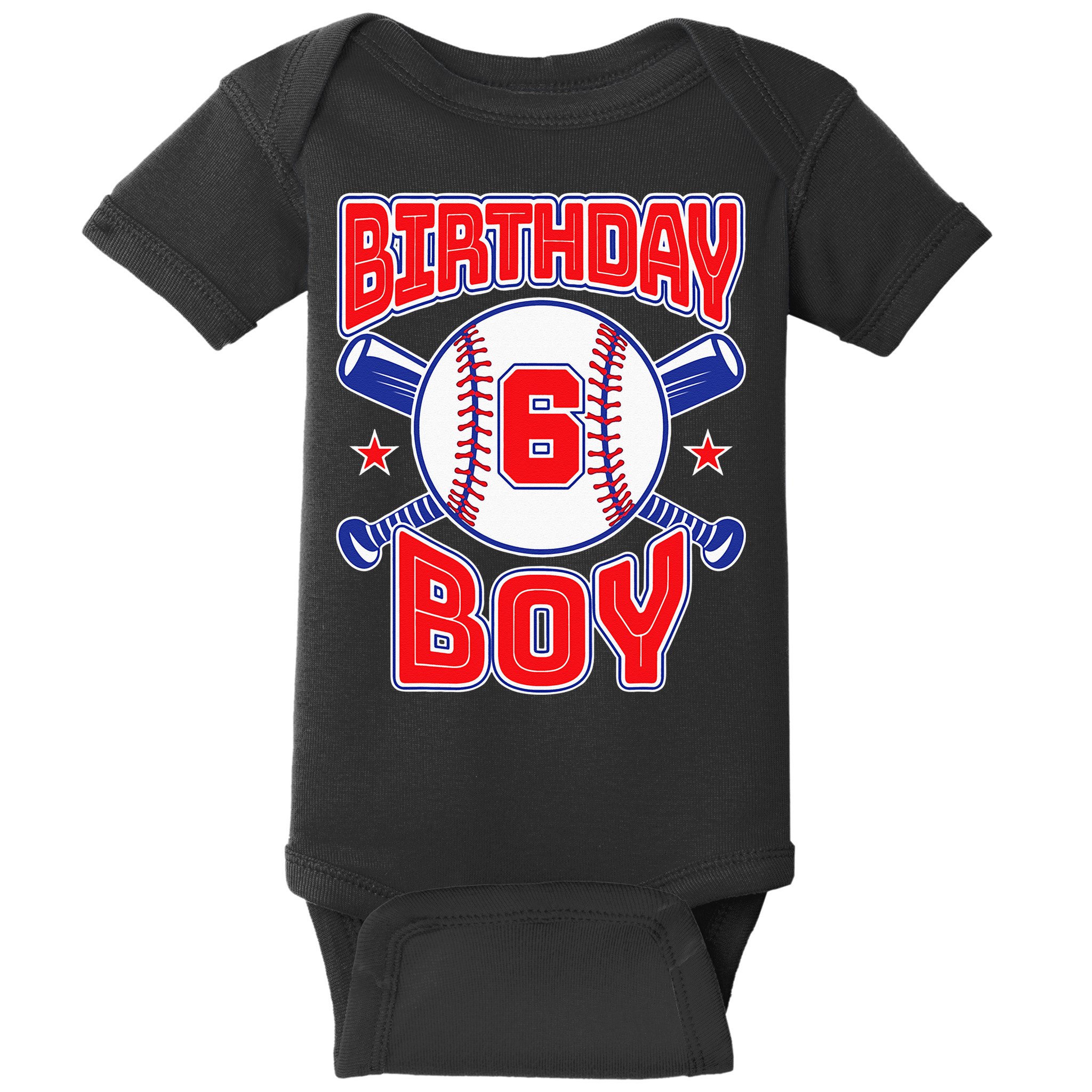 6th Birthday Baseball Big Number Six 6 Year Old Boy Girl Baby Bodysuit