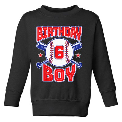 6th Birthday Baseball Big Number Six 6 Year Old Boy Girl Toddler Sweatshirt