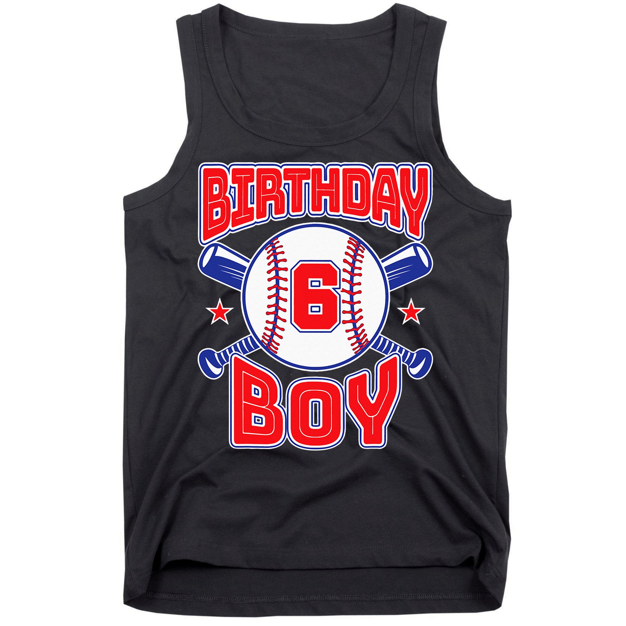 6th Birthday Baseball Big Number Six 6 Year Old Boy Girl Tank Top