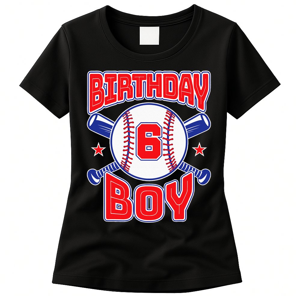 6th Birthday Baseball Big Number Six 6 Year Old Boy Girl Womens T-Shirt