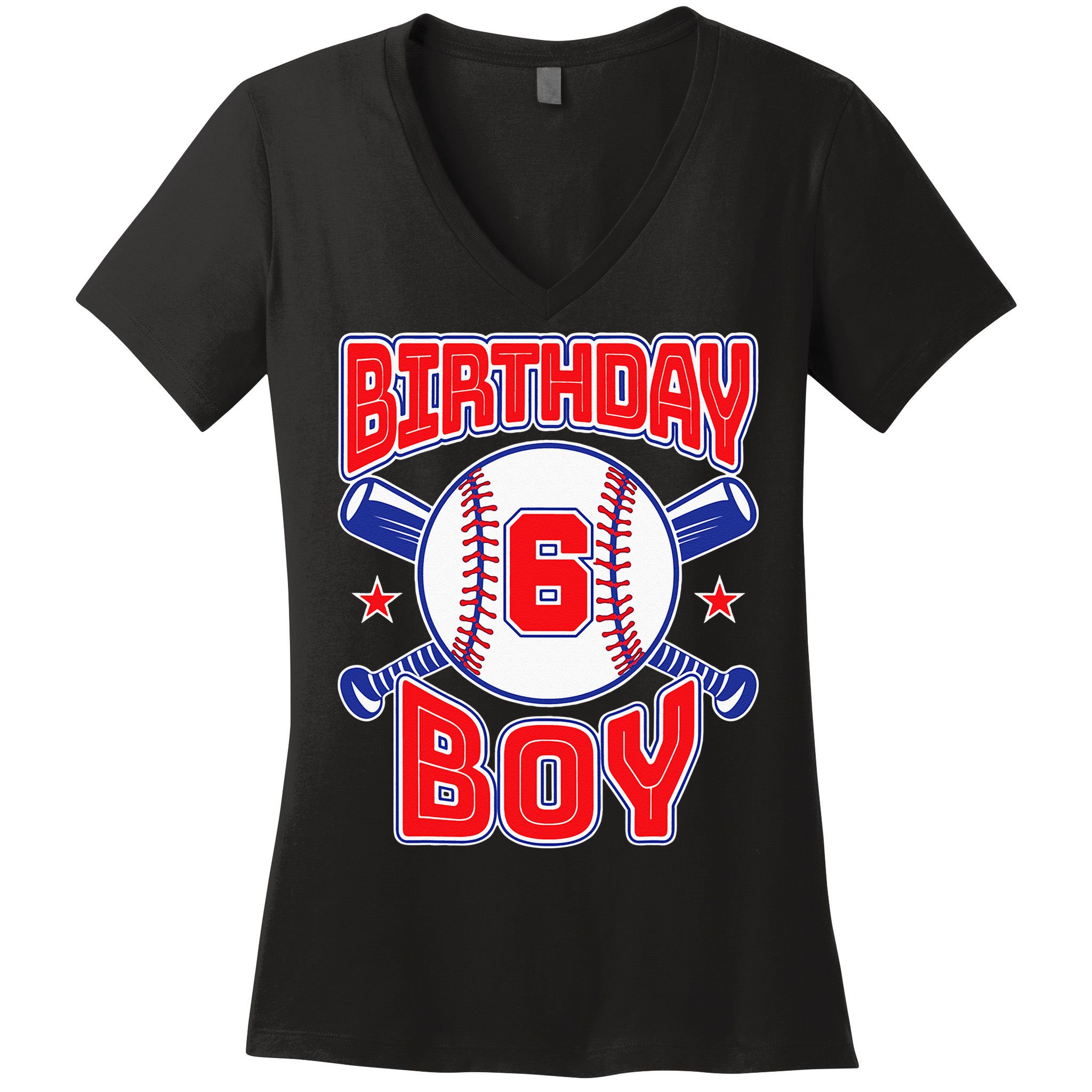 6th Birthday Baseball Big Number Six 6 Year Old Boy Girl Women's V-Neck T-Shirt