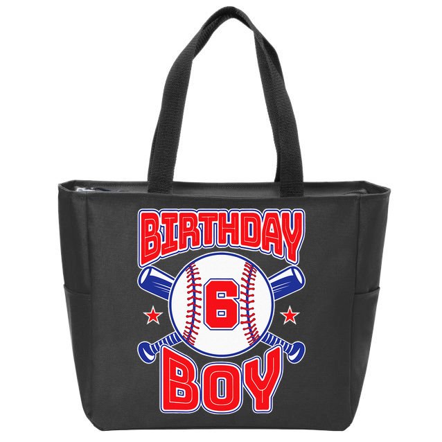 6th Birthday Baseball Big Number Six 6 Year Old Boy Girl Zip Tote Bag