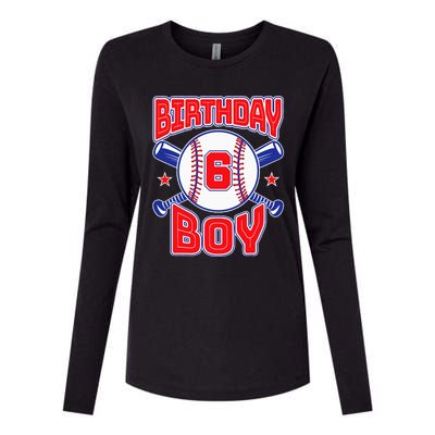 6th Birthday Baseball Big Number Six 6 Year Old Boy Girl Womens Cotton Relaxed Long Sleeve T-Shirt