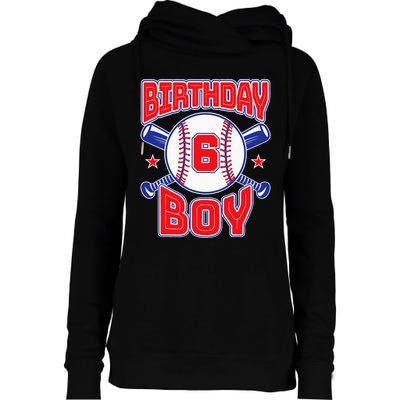 6th Birthday Baseball Big Number Six 6 Year Old Boy Girl Womens Funnel Neck Pullover Hood