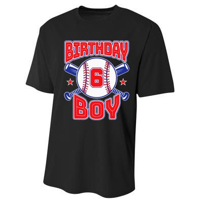 6th Birthday Baseball Big Number Six 6 Year Old Boy Girl Performance Sprint T-Shirt