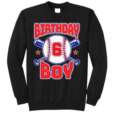 6th Birthday Baseball Big Number Six 6 Year Old Boy Girl Tall Sweatshirt