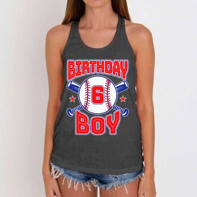 6th Birthday Baseball Big Number Six 6 Year Old Boy Girl Women's Knotted Racerback Tank