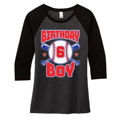 6th Birthday Baseball Big Number Six 6 Year Old Boy Girl Women's Tri-Blend 3/4-Sleeve Raglan Shirt