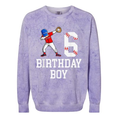 6th Birthday Baseball Big Number Six 6 Year Old Gift Colorblast Crewneck Sweatshirt