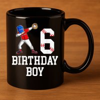 6th Birthday Baseball Big Number Six 6 Year Old Gift 11oz C Handle Ceramic Mug