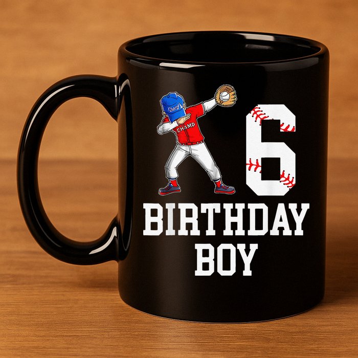 6th Birthday Baseball Big Number Six 6 Year Old Gift 11oz C Handle Ceramic Mug