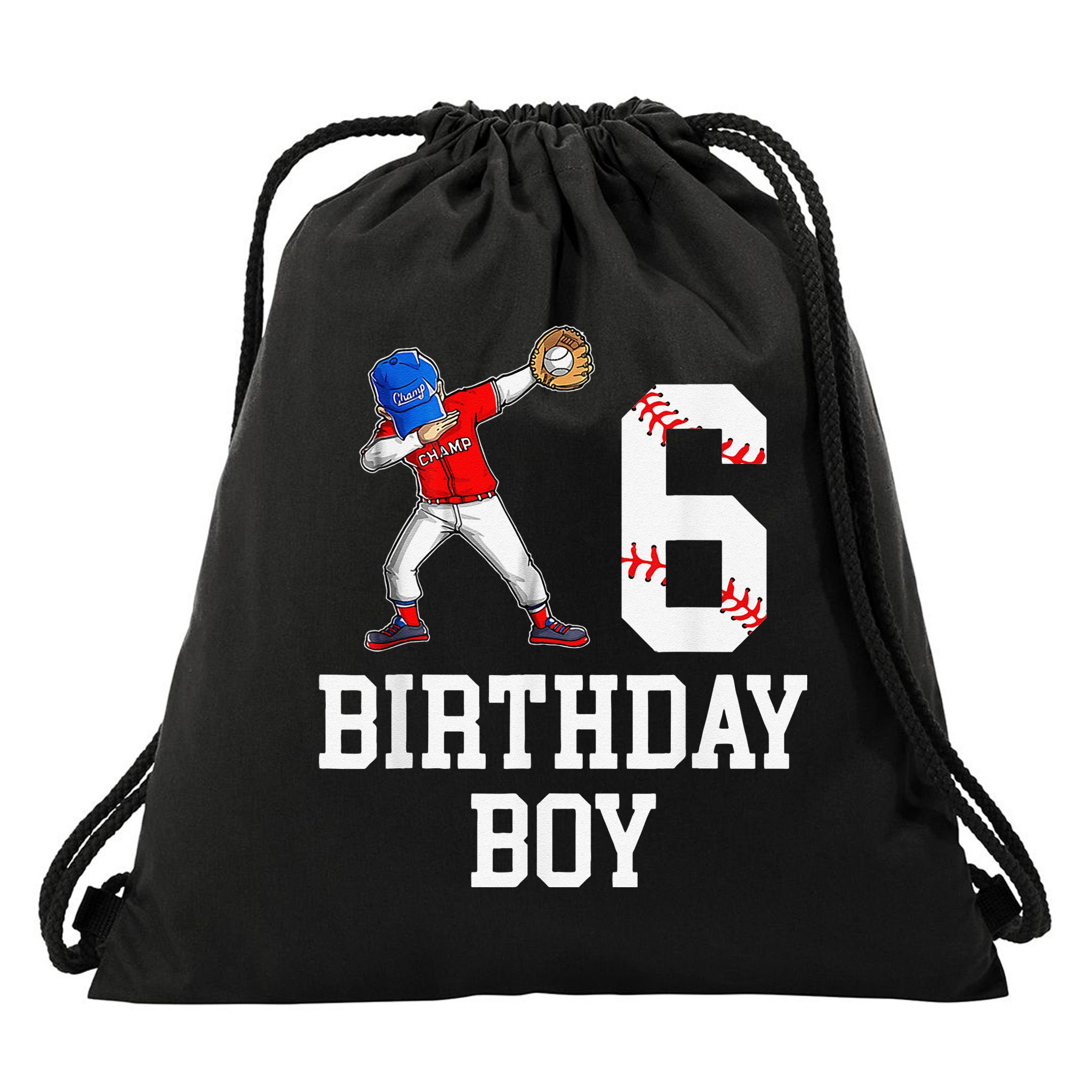 6th Birthday Baseball Big Number Six 6 Year Old Gift Drawstring Bag