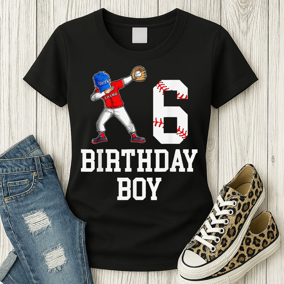 6th Birthday Baseball Big Number Six 6 Year Old Gift Womens T-Shirt