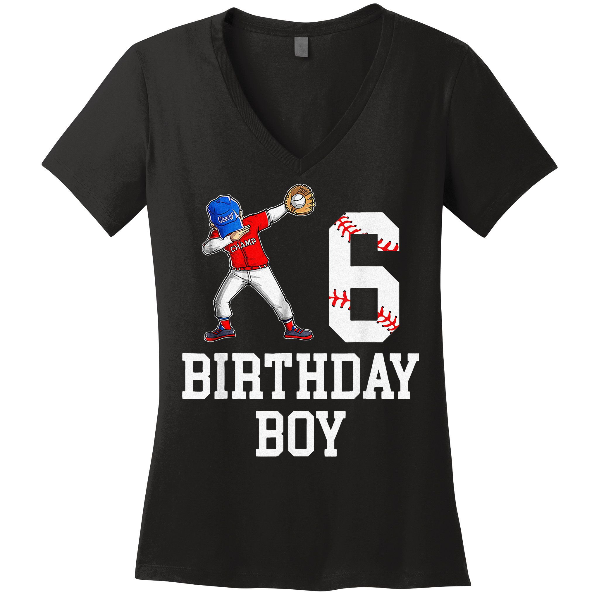 6th Birthday Baseball Big Number Six 6 Year Old Gift Women's V-Neck T-Shirt