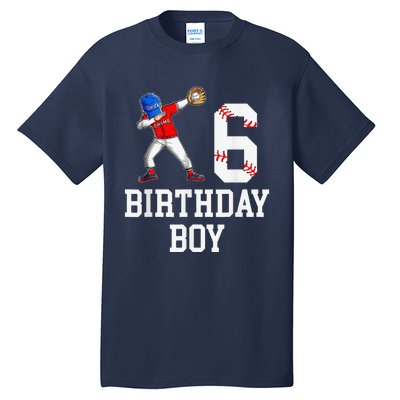 6th Birthday Baseball Big Number Six 6 Year Old Gift Tall T-Shirt