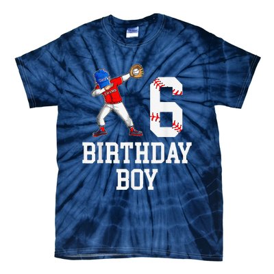 6th Birthday Baseball Big Number Six 6 Year Old Gift Tie-Dye T-Shirt