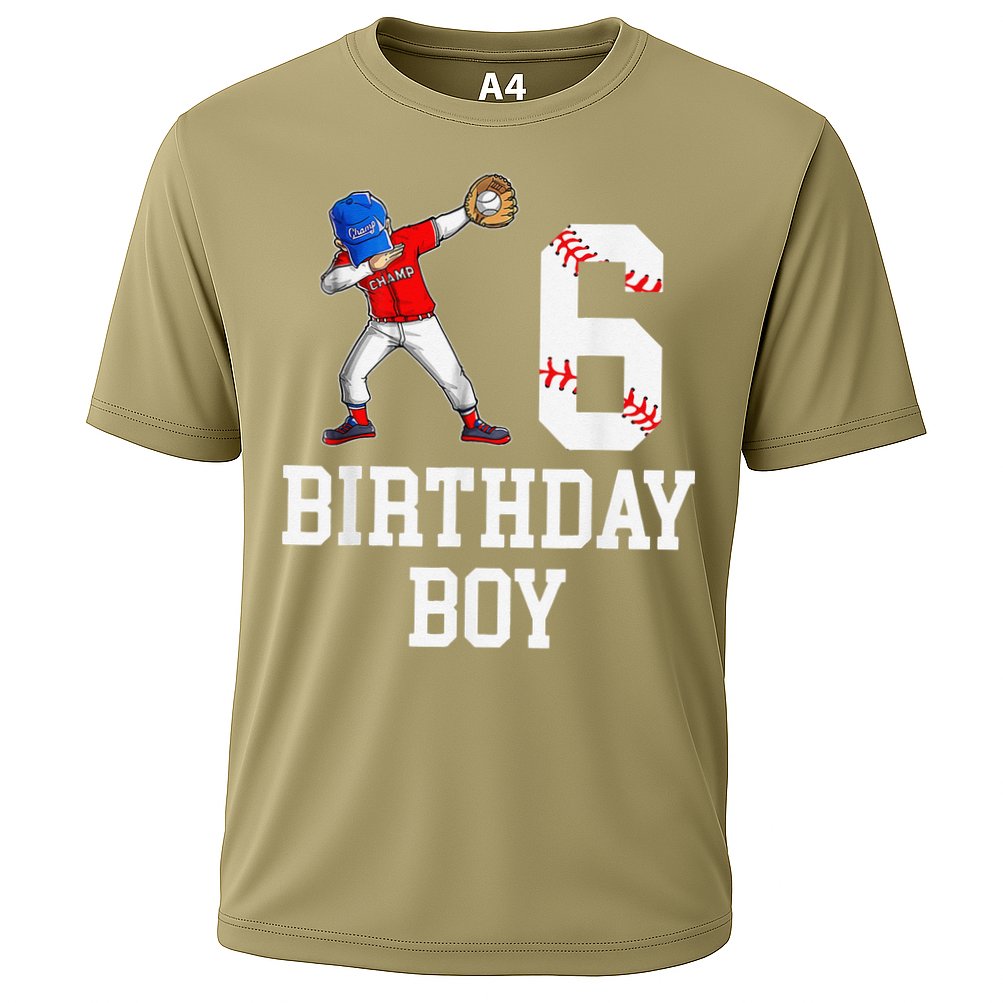 6th Birthday Baseball Big Number Six 6 Year Old Gift Cooling Performance Crew T-Shirt