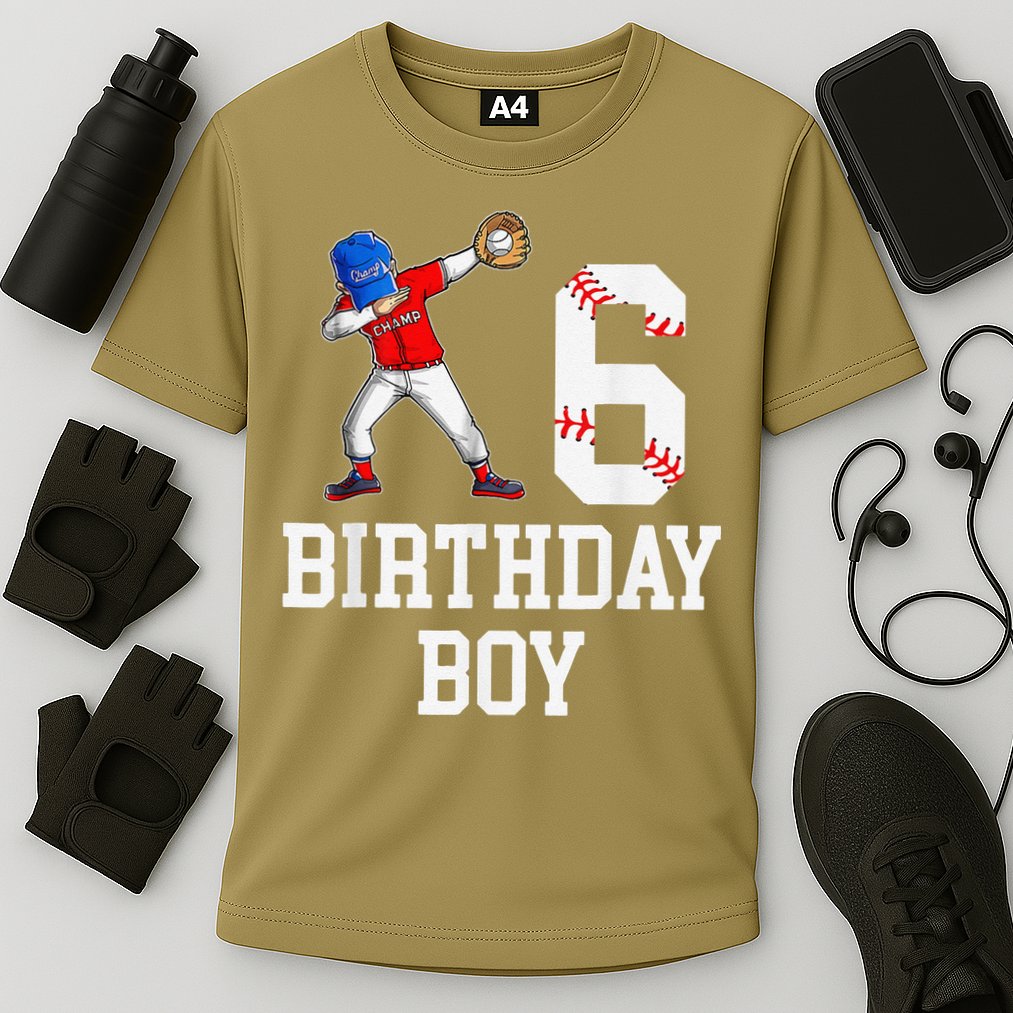 6th Birthday Baseball Big Number Six 6 Year Old Gift Cooling Performance Crew T-Shirt