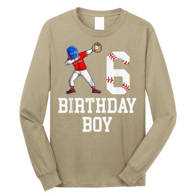6th Birthday Baseball Big Number Six 6 Year Old Gift Long Sleeve Shirt