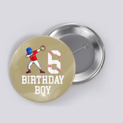 6th Birthday Baseball Big Number Six 6 Year Old Gift Button