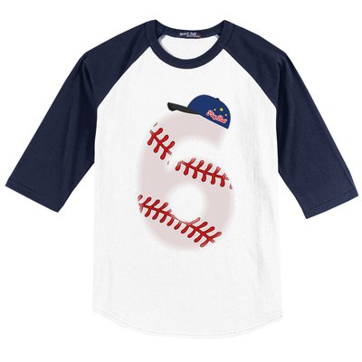 6th Birthday Baseball Big Number 6 Year Old Baseball Sleeve Shirt