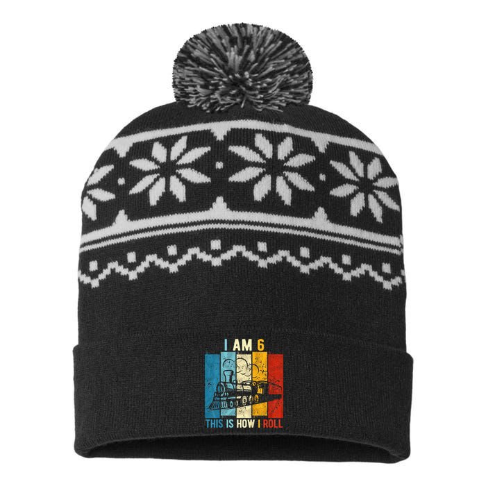 6th Birthday Boy Train 6 Year Old Birthday USA-Made Snowflake Beanie