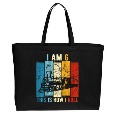 6th Birthday Boy Train 6 Year Old Birthday Cotton Canvas Jumbo Tote