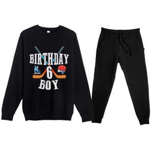 6th Birthday Boy Ice Hockey 6 Years Old Birthday Squad Party Premium Crewneck Sweatsuit Set