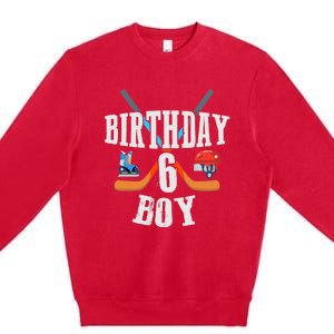 6th Birthday Boy Ice Hockey 6 Years Old Birthday Squad Party Premium Crewneck Sweatshirt