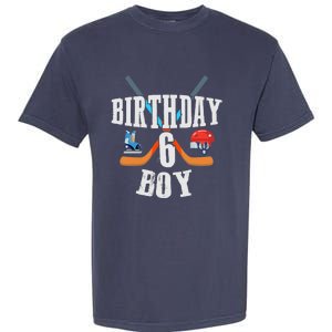 6th Birthday Boy Ice Hockey 6 Years Old Birthday Squad Party Garment-Dyed Heavyweight T-Shirt