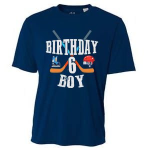 6th Birthday Boy Ice Hockey 6 Years Old Birthday Squad Party Cooling Performance Crew T-Shirt