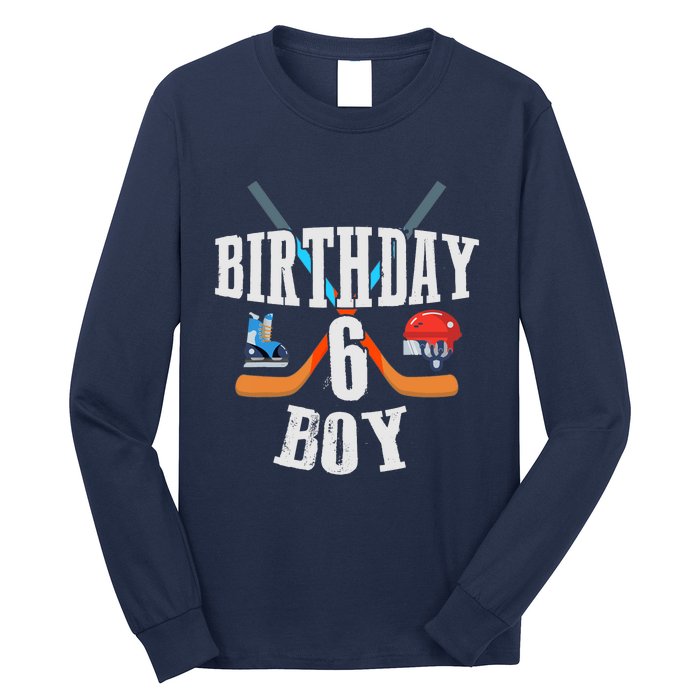 6th Birthday Boy Ice Hockey 6 Years Old Birthday Squad Party Long Sleeve Shirt