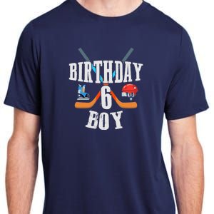 6th Birthday Boy Ice Hockey 6 Years Old Birthday Squad Party Adult ChromaSoft Performance T-Shirt