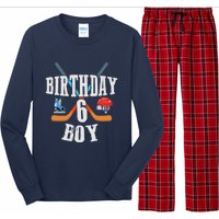 6th Birthday Boy Ice Hockey 6 Years Old Birthday Squad Party Long Sleeve Pajama Set