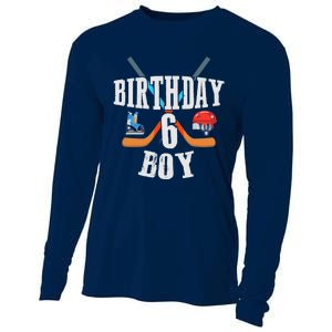 6th Birthday Boy Ice Hockey 6 Years Old Birthday Squad Party Cooling Performance Long Sleeve Crew