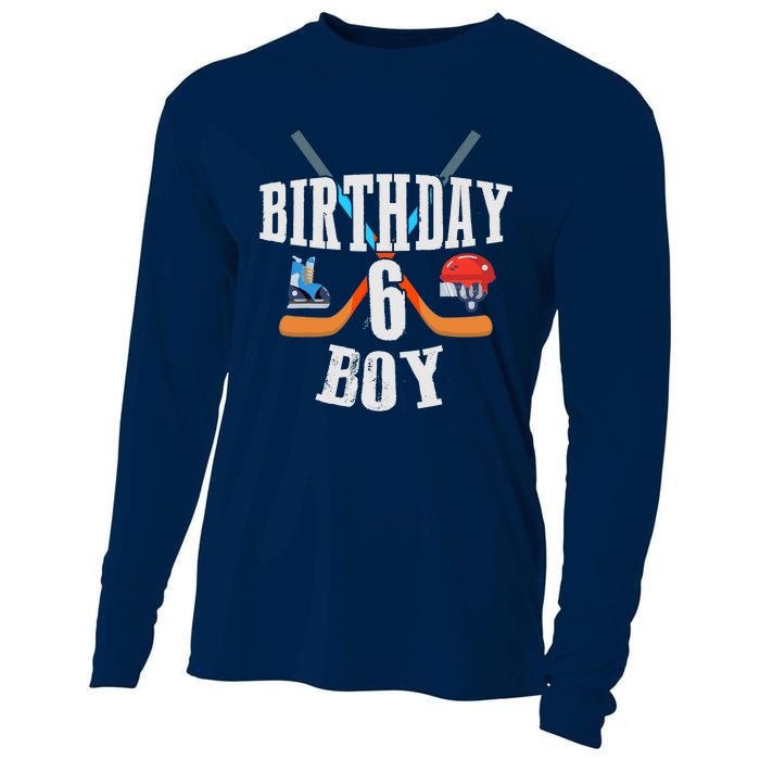 6th Birthday Boy Ice Hockey 6 Years Old Birthday Squad Party Cooling Performance Long Sleeve Crew