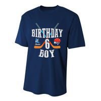 6th Birthday Boy Ice Hockey 6 Years Old Birthday Squad Party Performance Sprint T-Shirt