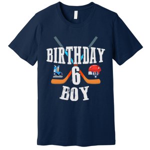 6th Birthday Boy Ice Hockey 6 Years Old Birthday Squad Party Premium T-Shirt