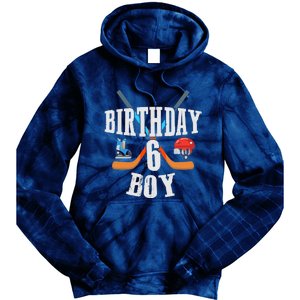 6th Birthday Boy Ice Hockey 6 Years Old Birthday Squad Party Tie Dye Hoodie