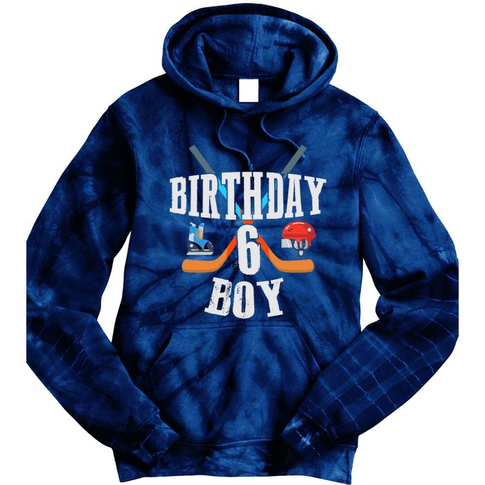 6th Birthday Boy Ice Hockey 6 Years Old Birthday Squad Party Tie Dye Hoodie