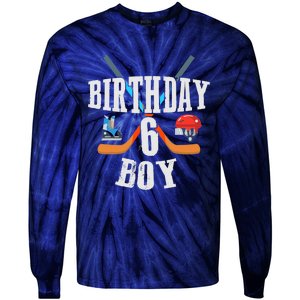 6th Birthday Boy Ice Hockey 6 Years Old Birthday Squad Party Tie-Dye Long Sleeve Shirt