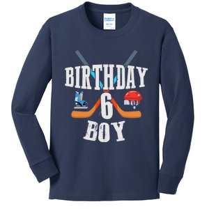 6th Birthday Boy Ice Hockey 6 Years Old Birthday Squad Party Kids Long Sleeve Shirt