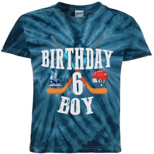 6th Birthday Boy Ice Hockey 6 Years Old Birthday Squad Party Kids Tie-Dye T-Shirt